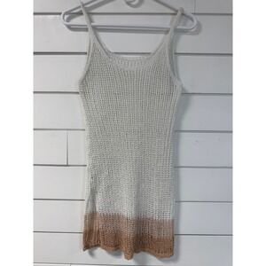 Unbranded White Tan Colorblock Open Knit Crochet Tank Top Beach Coverup Womens
